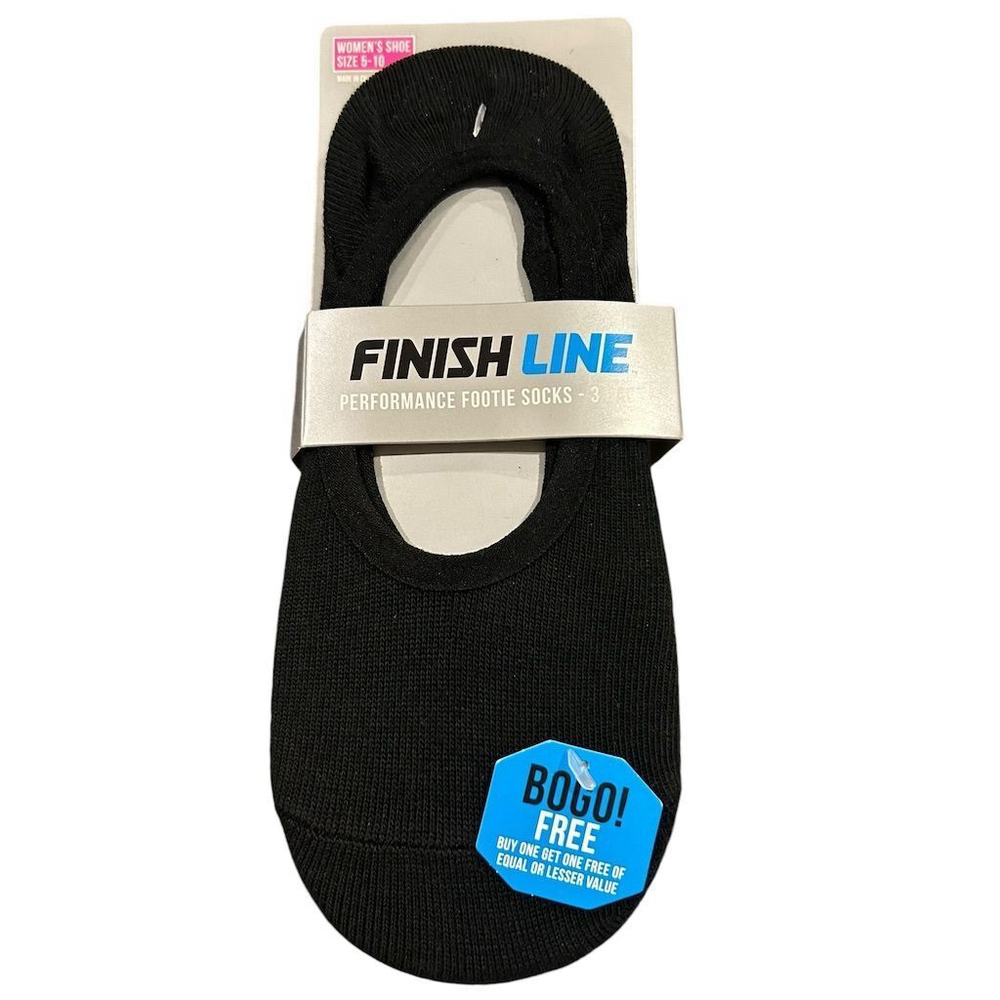 Finish Line No Show Socks 3 Pack Women's Shoe Size 5-10 Black Footie Set NWT